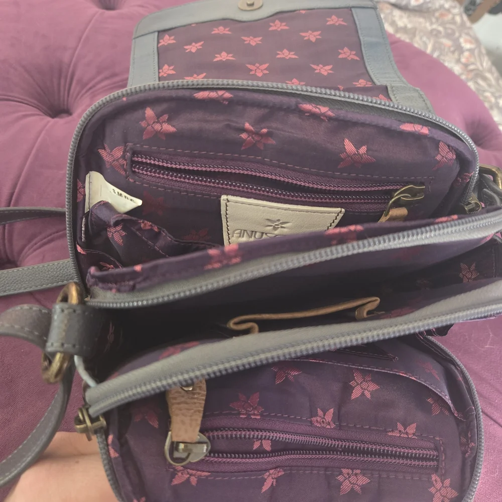 Anuschka Floral Blue and Purple Crossbody Bag - Picture 4 of 5